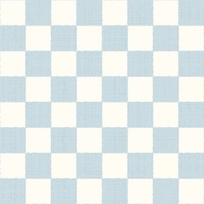 1" Textured Checkerboard Blender - Ice Blue and Cream - Small Scale - Traditional Checker Pattern with Organic Edges and Linen Texture