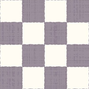 2" Textured Checkerboard Blender - Lilac Purple and Cream - Large Scale - Traditional Checker Pattern with Organic Edges and Linen Texture