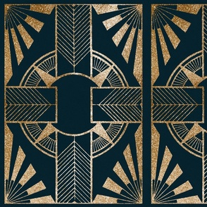 THE GATSBY COLLECTION - CHEVRON STARBURST GOLD ON DARK TEAL - Large scale
