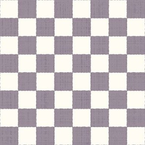 1" Textured Checkerboard Blender - Lilac Purple and Cream - Small Scale - Traditional Checker Pattern with Organic Edges and Linen Texture