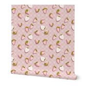 Pineberry Picnic Pink Strawberries on Soft Pink Checkerboard Blanket