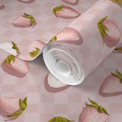 Pineberry Picnic Pink Strawberries on Soft Pink Checkerboard Blanket