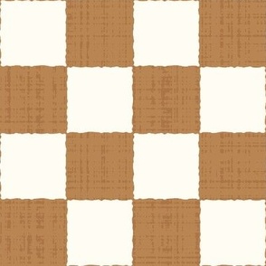 2" Textured Checkerboard Blender - Yellow Ochre and Cream - Large Scale - Traditional Checker Pattern with Organic Edges and Linen Texture