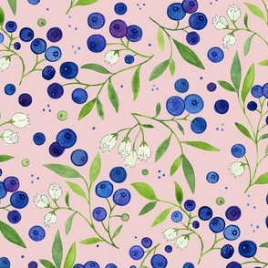 L| Watercolor Blueberry Fruit Garden Toss Pink - ©Lucinda Wei