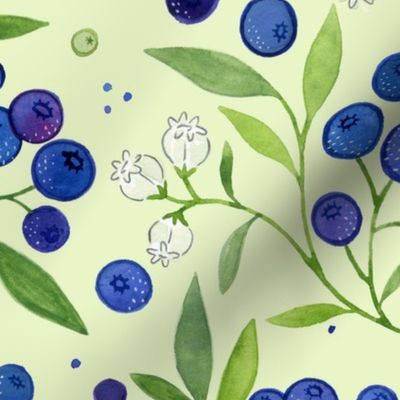 L| Watercolor Blueberry Fruit Garden Toss Green - ©Lucinda Wei