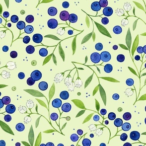 L| Watercolor Blueberry Fruit Garden Toss Green - ©Lucinda Wei