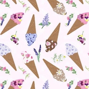 Flower Topped Ice Cream Cones on Very Pale Pink Texture