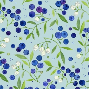 L| Watercolor Blueberry Fruit Garden Toss Blue - ©Lucinda Wei