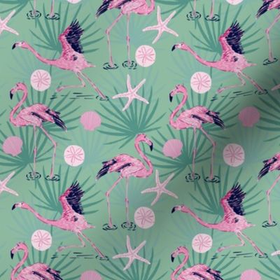 (S) Dancing Flamingos in Green