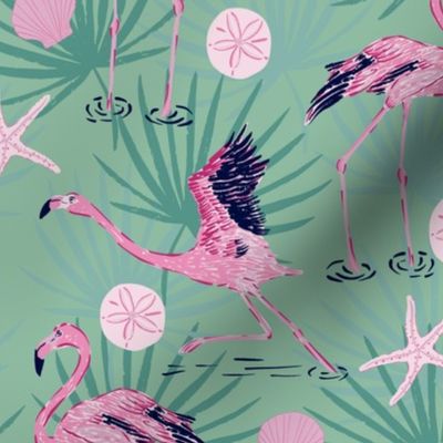 (M)Dancing Flamingos in Green