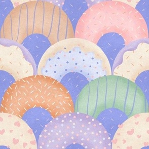 Playful Scallop Donuts on a Periwinkle Ground Color