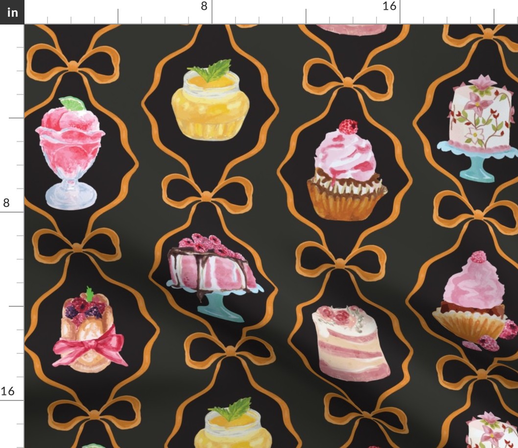 Treat Yourself to Dessert Paradise (L) - Decadent Black and Gold Bow Background