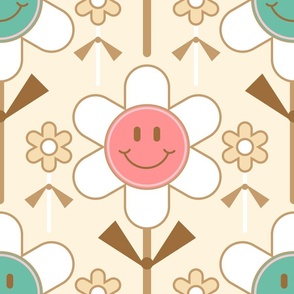Retro Smiley Face Daisy Cookie Pops / Pink Vanilla / Food Dessert / Baking / Large
