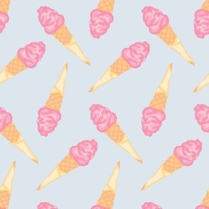 Ice cream cones tossed pink and yellow on blue- treat yourself - Medium