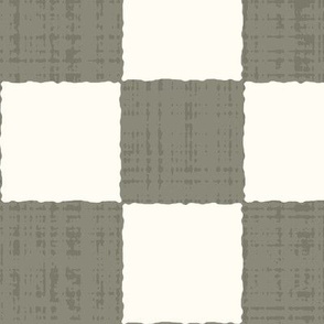 3" Textured Checkerboard Blender - Olive Green and Cream - Extra Large (XL) Scale - Traditional Checker Pattern with Organic Edges and Linen Texture