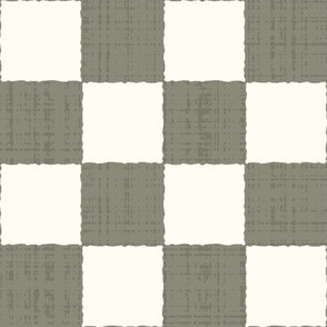 2" Textured Checkerboard Blender - Olive Green and Cream - Large Scale - Traditional Checker Pattern with Organic Edges and Linen Texture