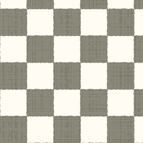1.5" Textured Checkerboard Blender - Olive Green and Cream - Medium Scale - Traditional Checker Pattern with Organic Edges and Linen Texture