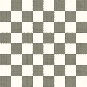 1" Textured Checkerboard Blender - Olive Green and Cream - Small Scale - Traditional Checker Pattern with Organic Edges and Linen Texture
