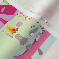 camping woodland animals pink