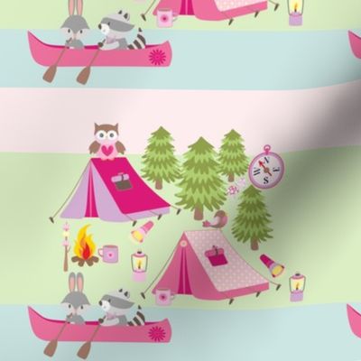 camping woodland animals pink