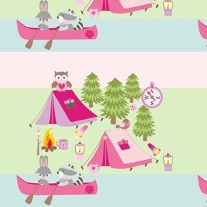 camping woodland animals pink