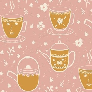 cozy tea on pink