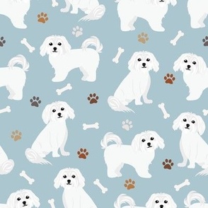 Maltese Dogs Paws and Bones Blue