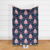 Strawberry cake garden -  red and blue - whimsical - home decor - bedding - wallpaper - curtains - summer - spring - party.