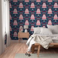 Strawberry cake garden -  red and blue - whimsical - home decor - bedding - wallpaper - curtains - summer - spring - party.