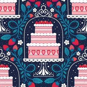 Strawberry cake garden - whimsical - home decor - bedding - wallpaper - curtains - summer - spring - party.