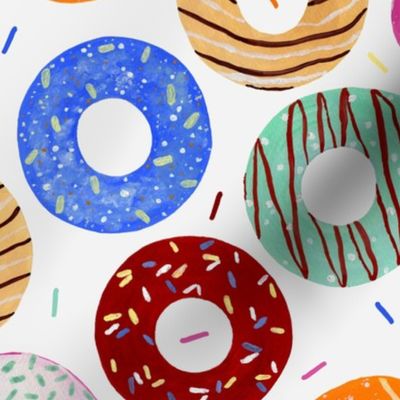 Hand Painted Bright Doughnuts With Decorative Sprinkles Off White Medium