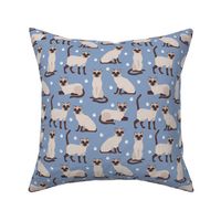 Applehead Siamese Cats with Paw Prints Blue