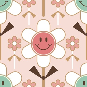 Retro Smiley Face Daisy Cookie Pops / Muted Pink / Food Dessert / Baking / Large