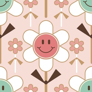 Retro Smiley Face Daisy Cookie Pops / Muted Pink / Food Dessert / Large