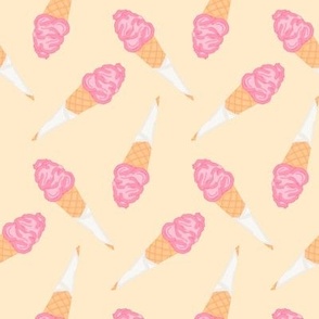 Ice cream cones tossed pink and white on yellow - treat yourself - Medium