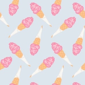 Ice cream cones tossed pink and white on blue - treat yourself - Medium