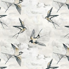 Small Scandi Gold swallows on Clouds / Flying Birds