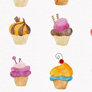 scrumptious cupcake - delicious watercolor sweet treats coordinate - colorful cupcake fabric and wallpaper 