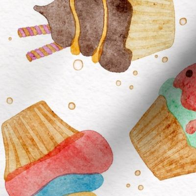 scrumptious cupcake - delicious watercolor sweet treats - colorful cupcake fabric and wallpaper 