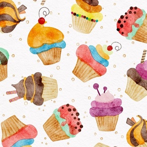 scrumptious cupcake - delicious watercolor sweet treats - colorful cupcake fabric and wallpaper 