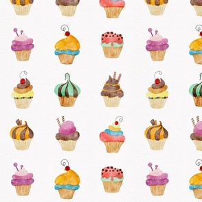 scrumptious cupcake small - delicious watercolor sweet treats coordinate - colorful cupcake fabric and wallpaper 