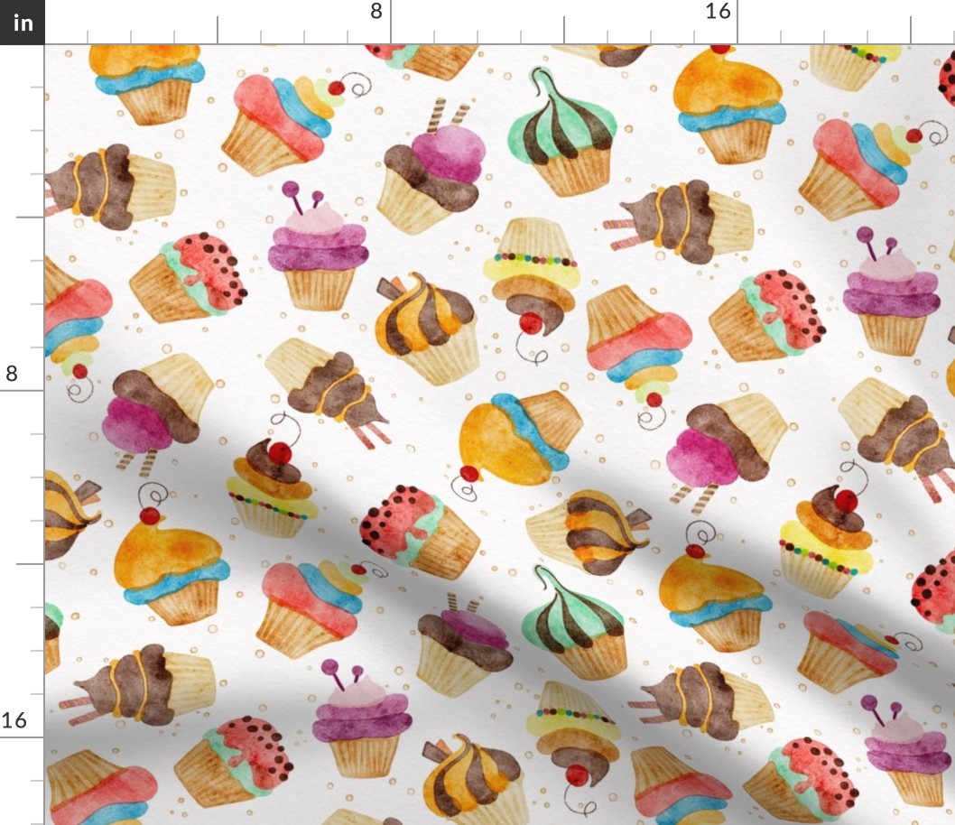 scrumptious cupcake small - delicious watercolor sweet treats - colorful cupcake fabric and wallpaper