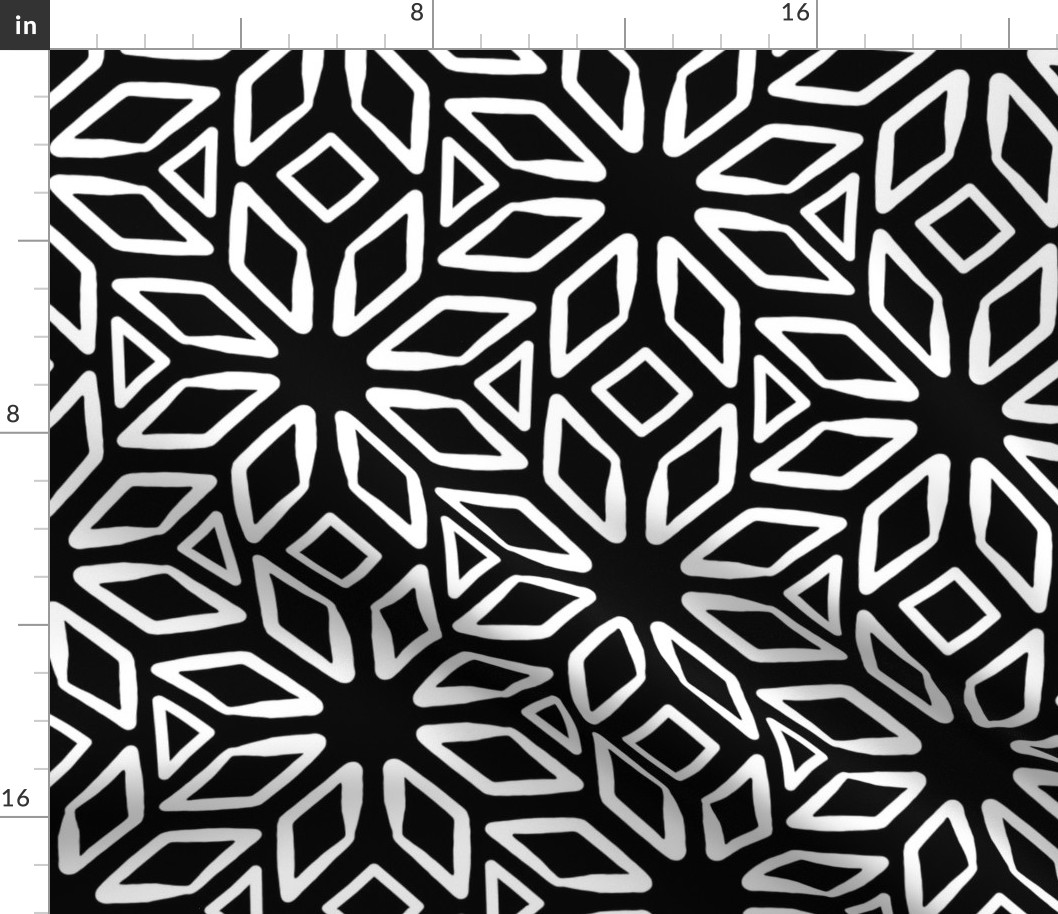 Art Deco Diamond Block Print | Medium Scale | Black and white | Multidirectional geometric