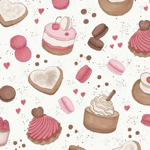 (L) French Pastries pink and brown - white background- L scale