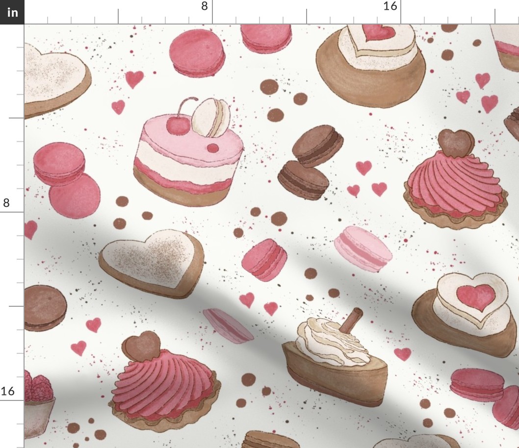 (L) French Pastries pink and brown - white background- L scale