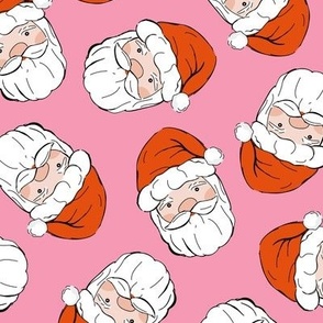 Vintage santa - fifties freehand sketched santa claus Christmas design on pink