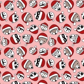 Santa woodland animals - tossed raccoon owls bears skunks and foxes with Holiday hat on blush