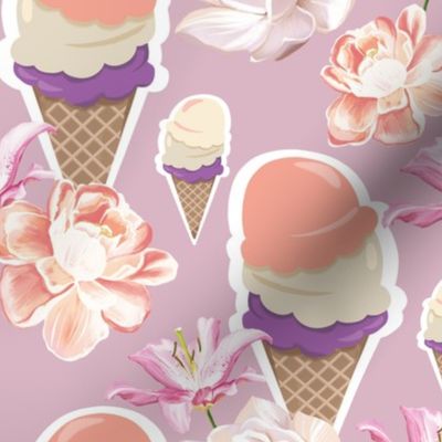 Pink ice cream with flowers