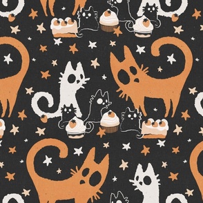 Sweet Strawberry treats _ ORANGE, CHARCOAL BLACK and cream_retro texture_medium scale