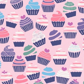 Pink, Green, Blue, Purple and White Yummy Cupcakes - Large